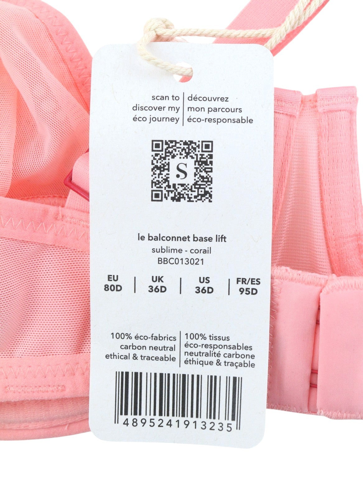 SCANDALE Le Balconnet Base Fit Sublime-Coral Women Bra 80D Sheer Laces V-Shaped