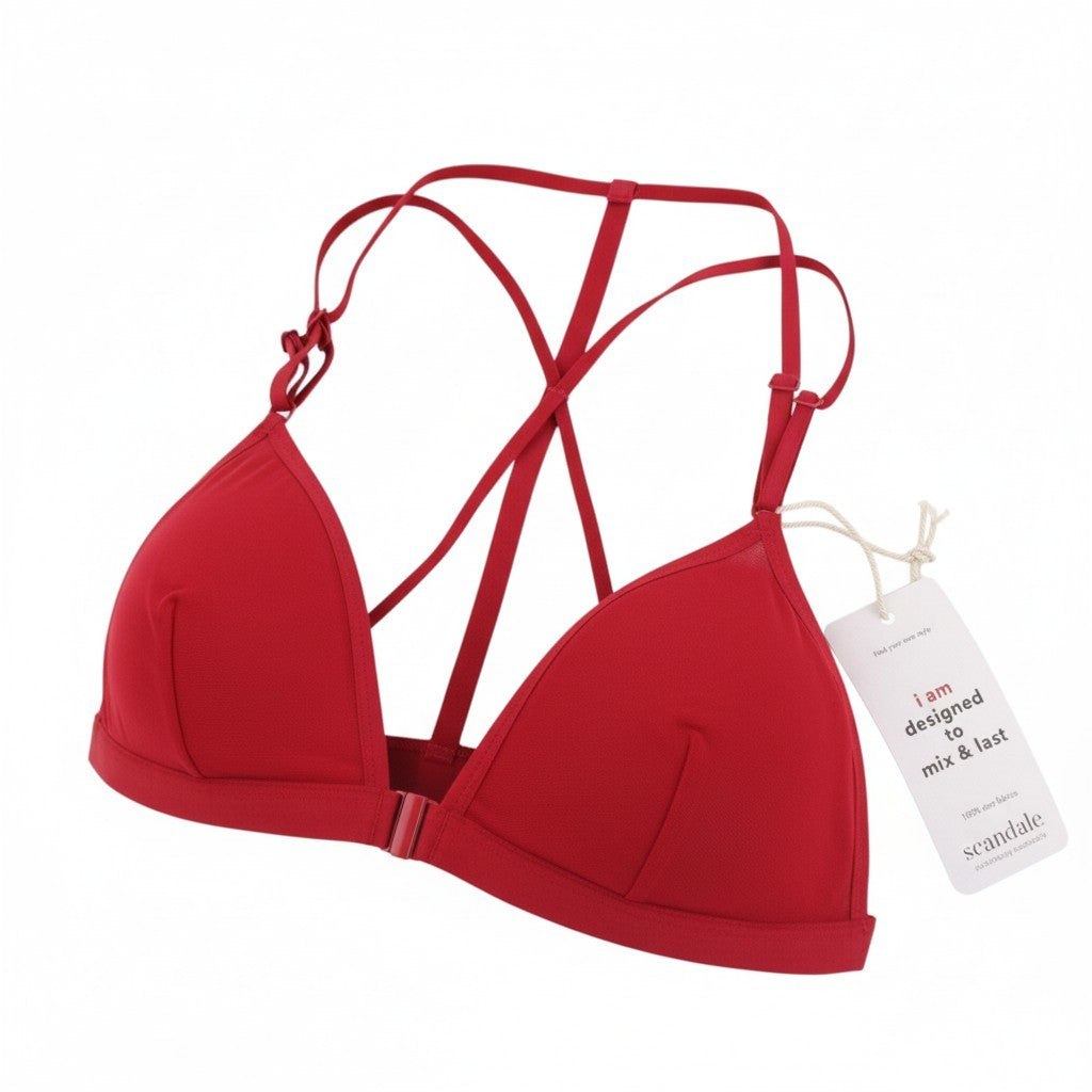 SCANDALE Le Triangle Back Detail Sleek-Red Women Bra M Front Clip Mesh +3 Pads