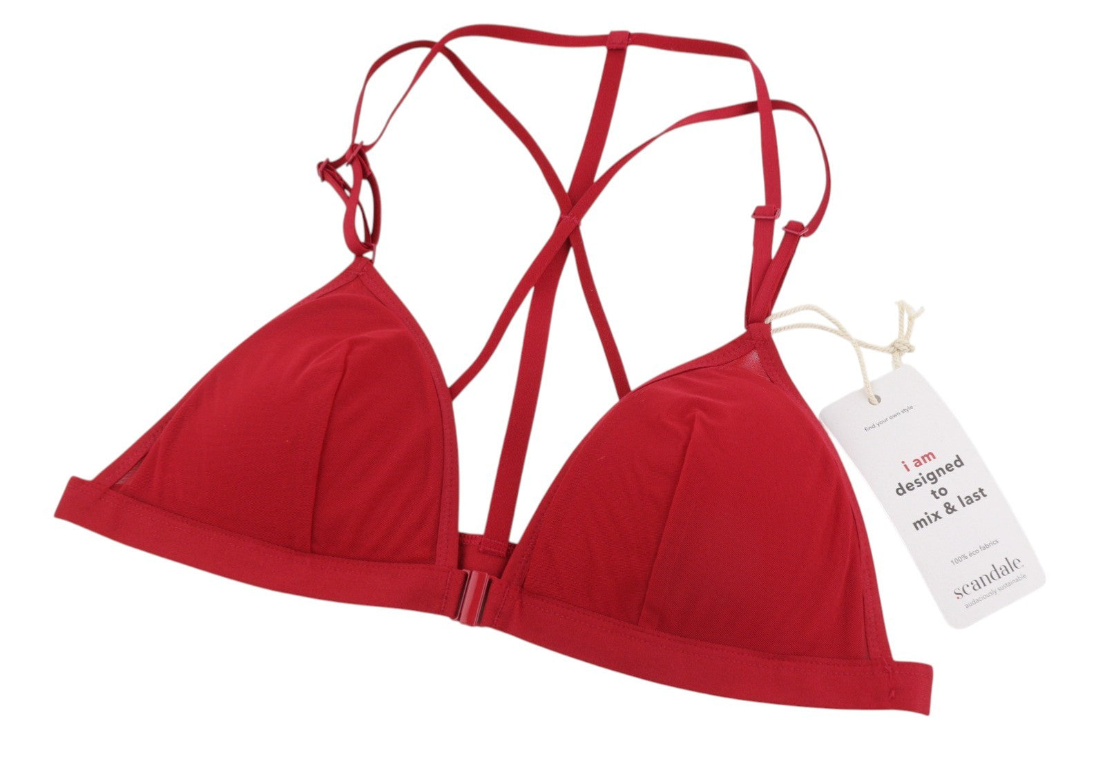 SCANDALE Le Triangle Back Detail Sleek-Red Women Bra M Front Clip Mesh +3 Pads