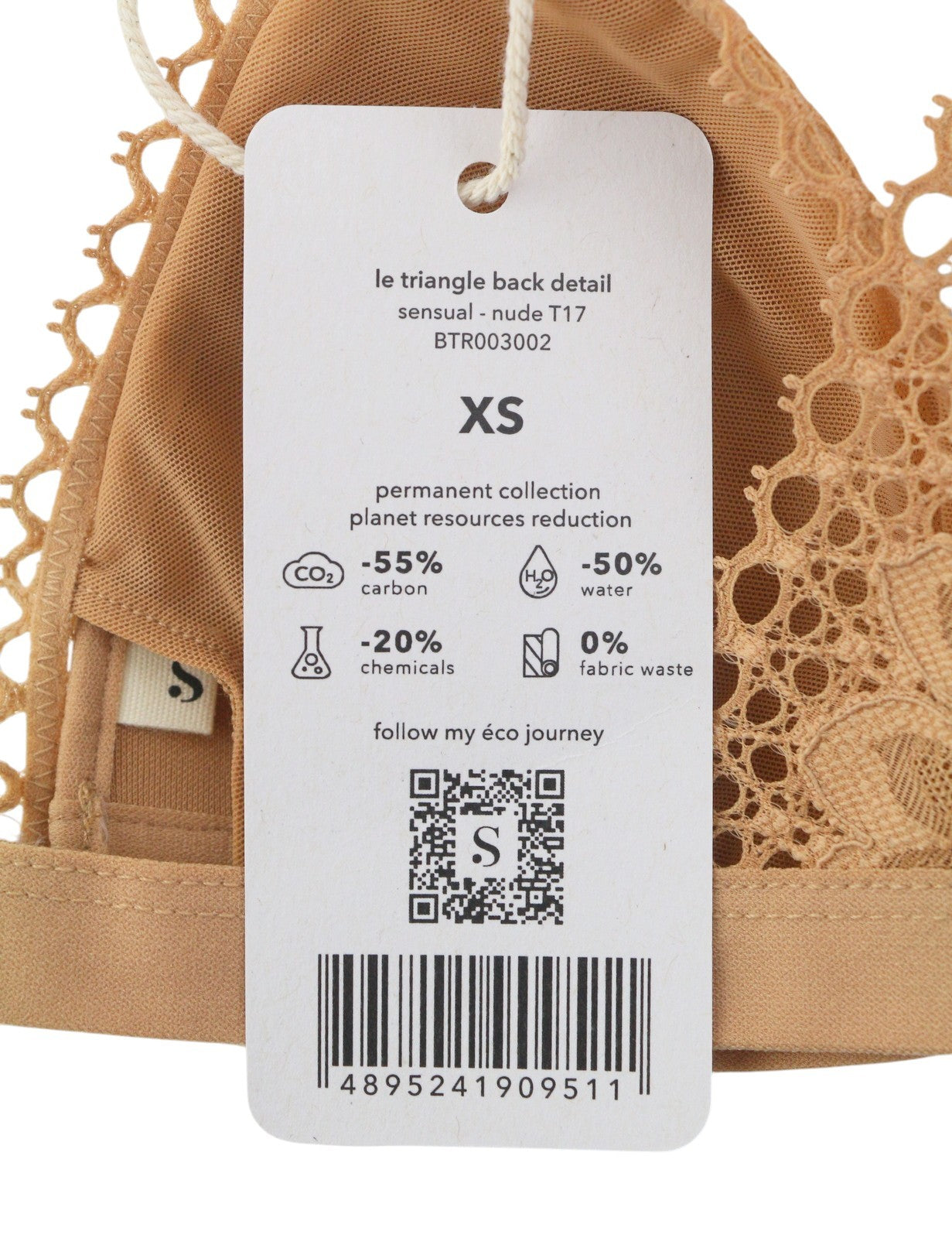 SCANDALE Le Triangle Back Detail Sensual-Nude T17 Women Bra XS Laces +3 Pads