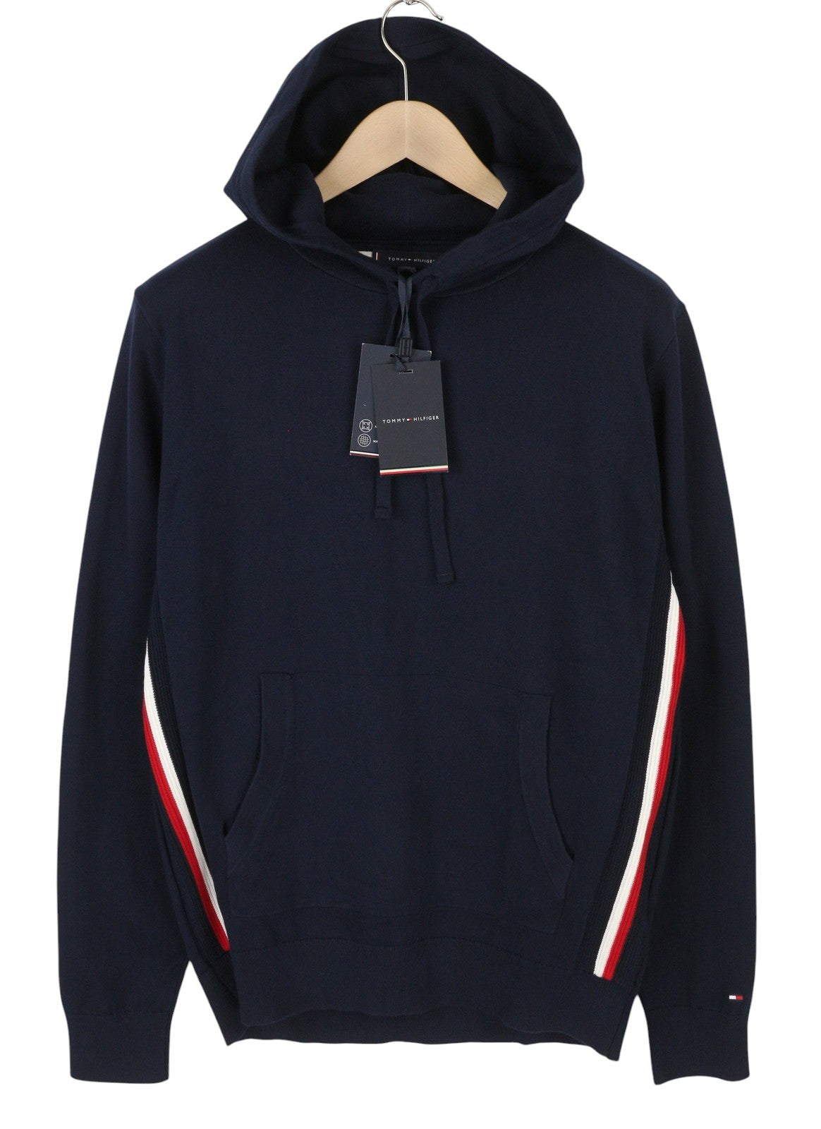 TOMMY HILFIGER THFlex Global Stripe Men Jumper L Navy Hooded Knit