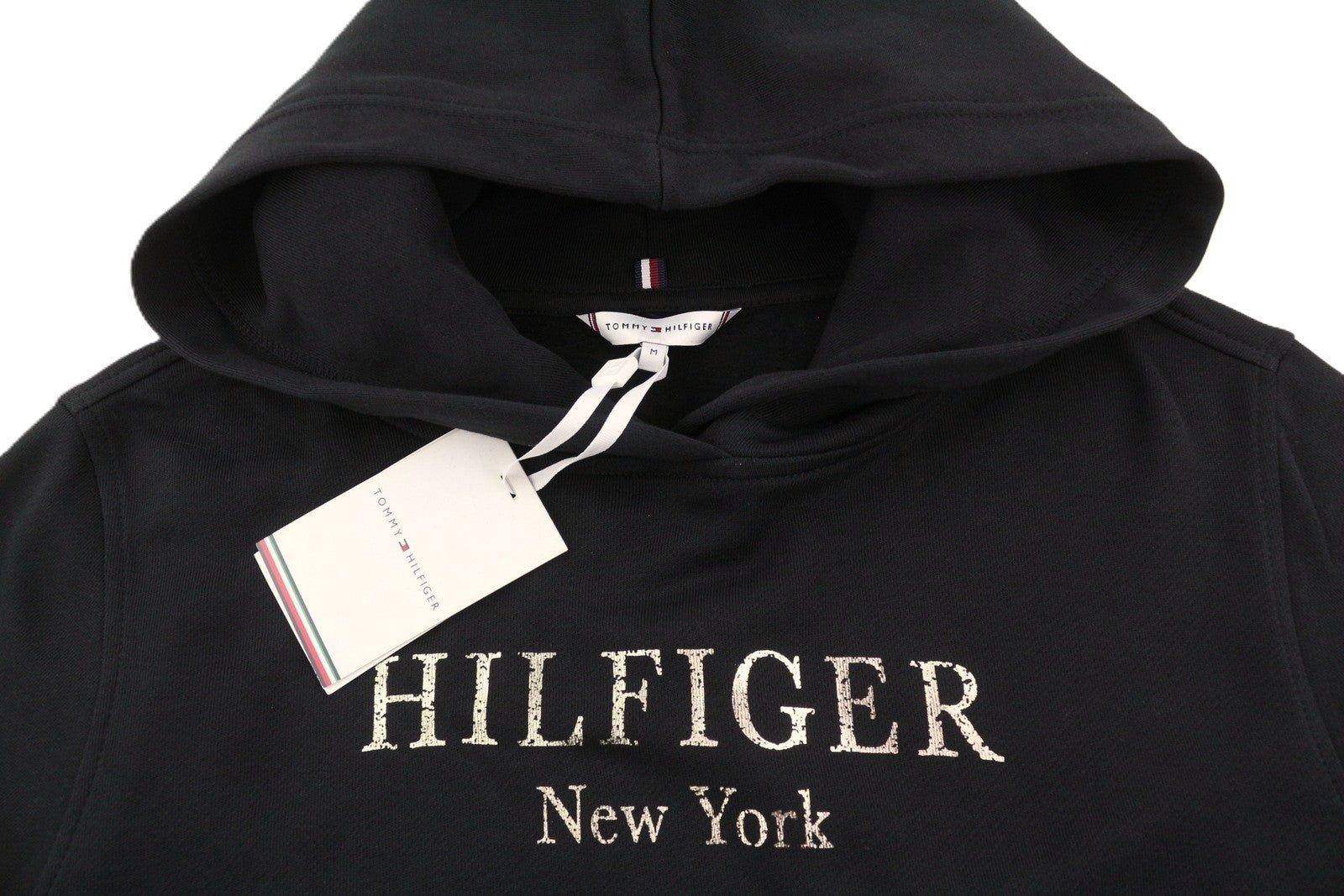 TOMMY HILFIGER Women Hoodie M Black Oversized Logo