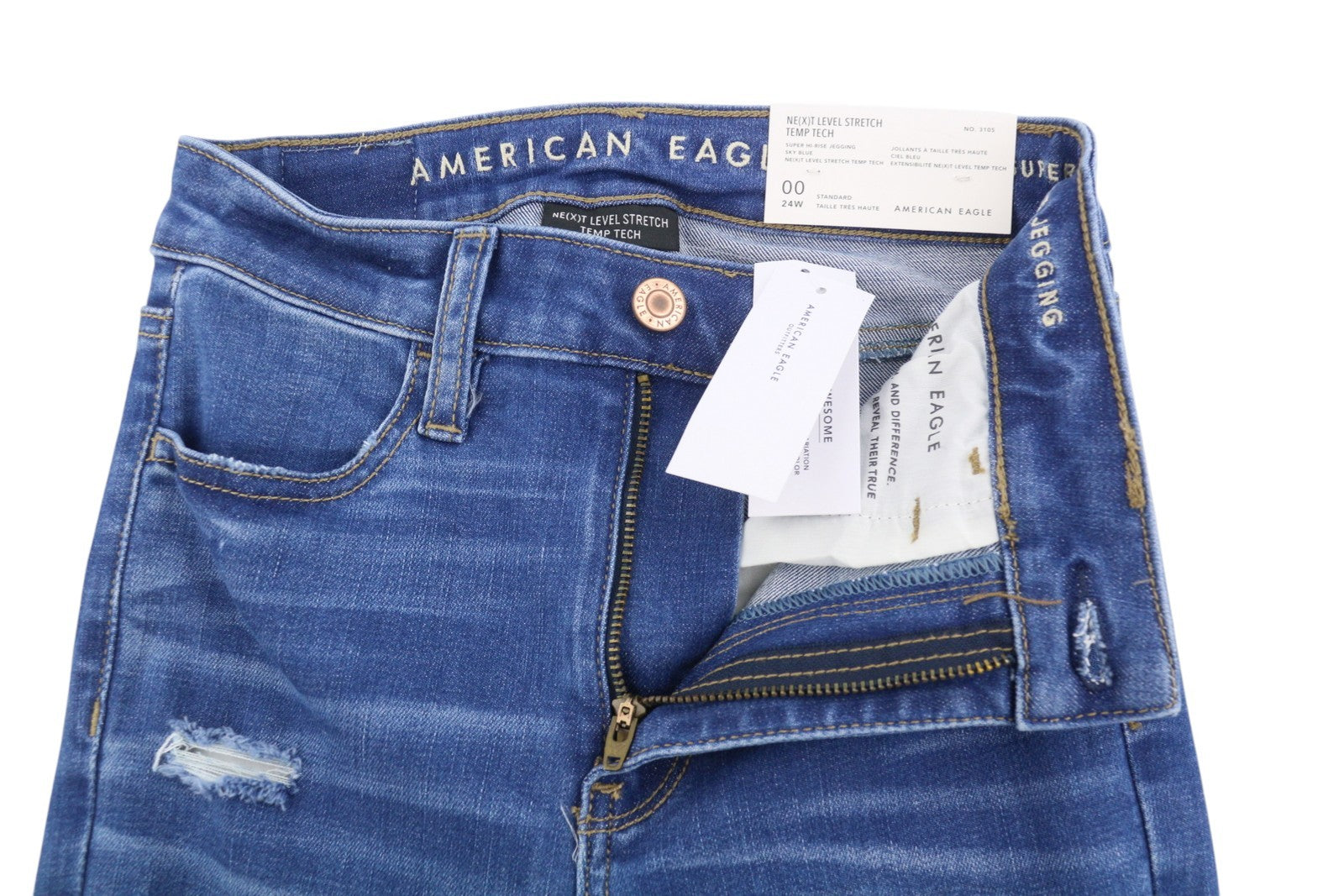 AMERICAN EAGLE OUTFITTERS Super Hi-Rise Jegging Sky Blue Women Jeans W24 Ripped
