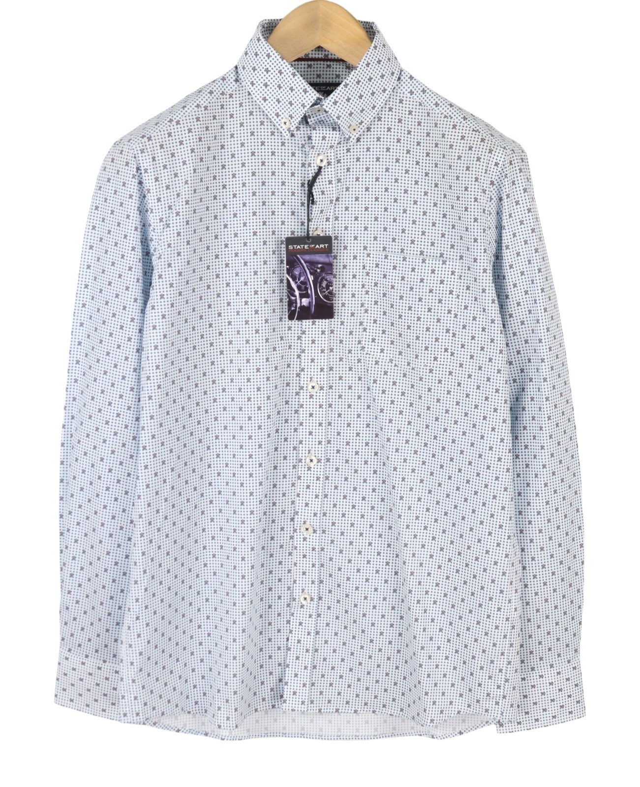 STATE OF ART Regular Fit Men Shirt S White Patterned Button-Down Neck