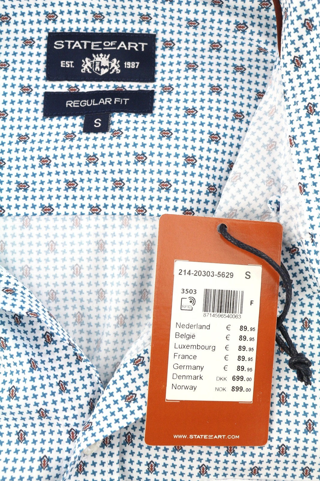 STATE OF ART Regular Fit Men Shirt S White Patterned Button-Down Neck