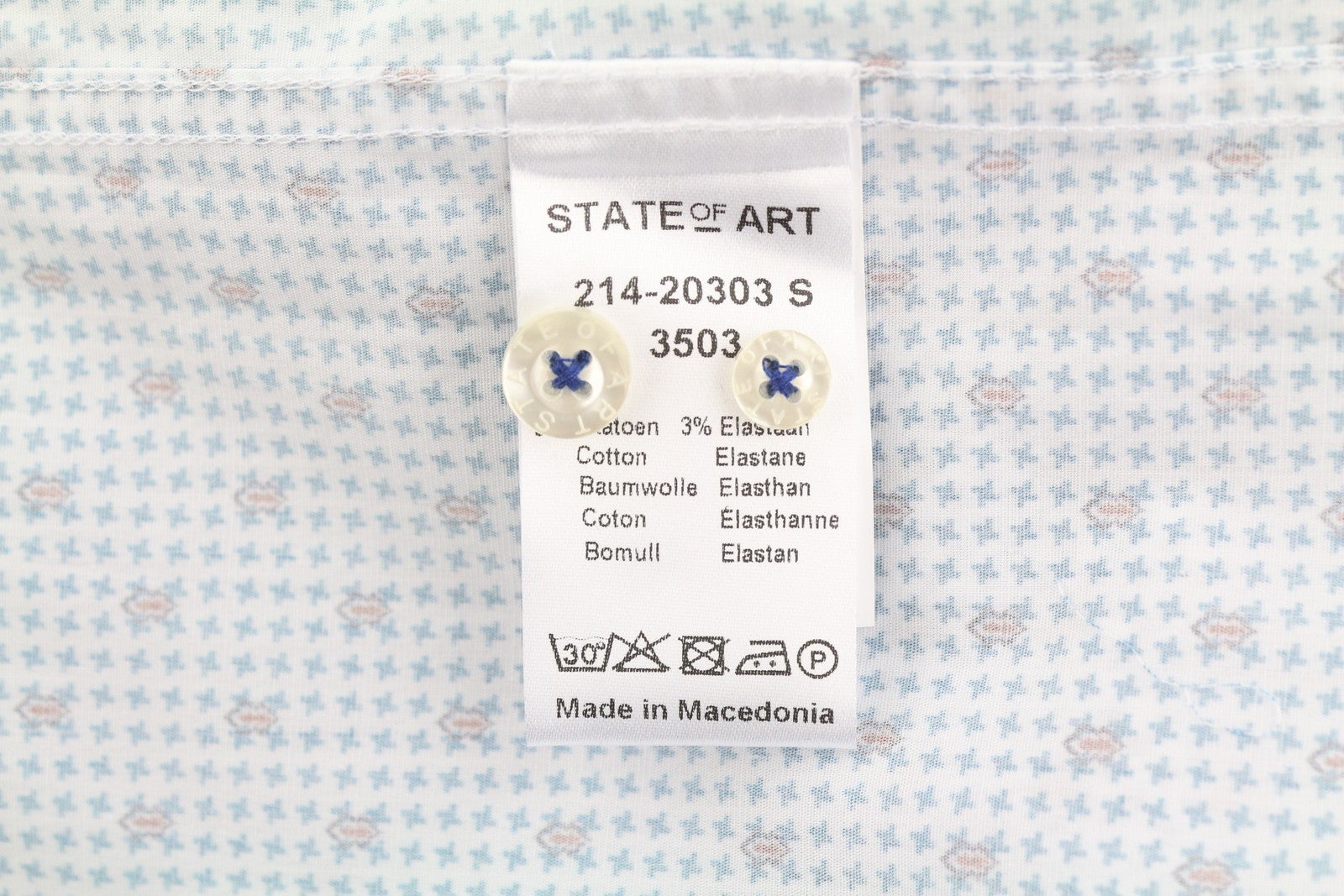STATE OF ART Regular Fit Men Shirt S White Patterned Button-Down Neck
