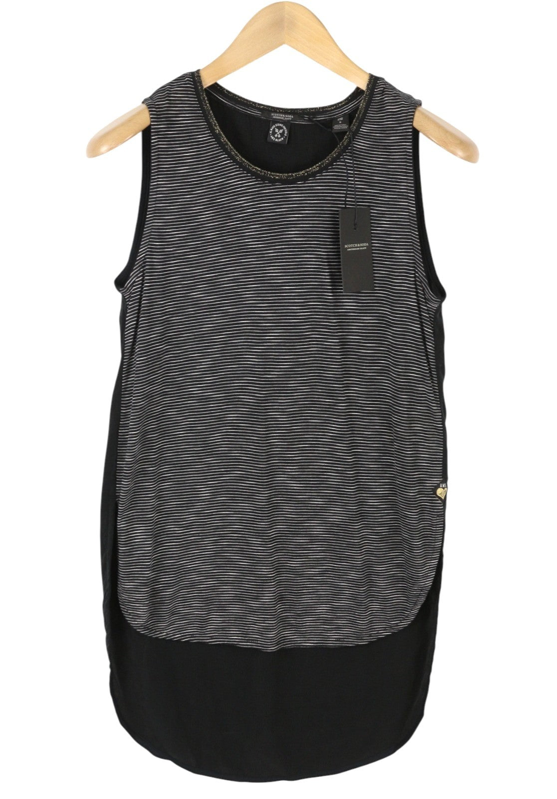 SCOTCH & SODA Women T-Shirt S Black Striped Round Neck Longer Back Sleeveless