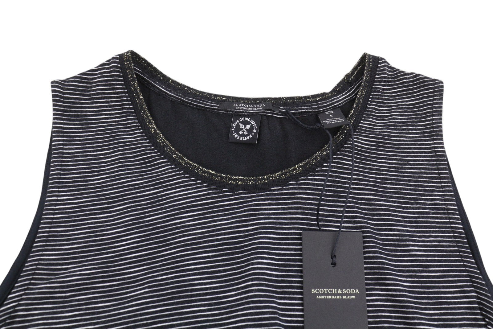 SCOTCH & SODA Women T-Shirt S Black Striped Round Neck Longer Back Sleeveless