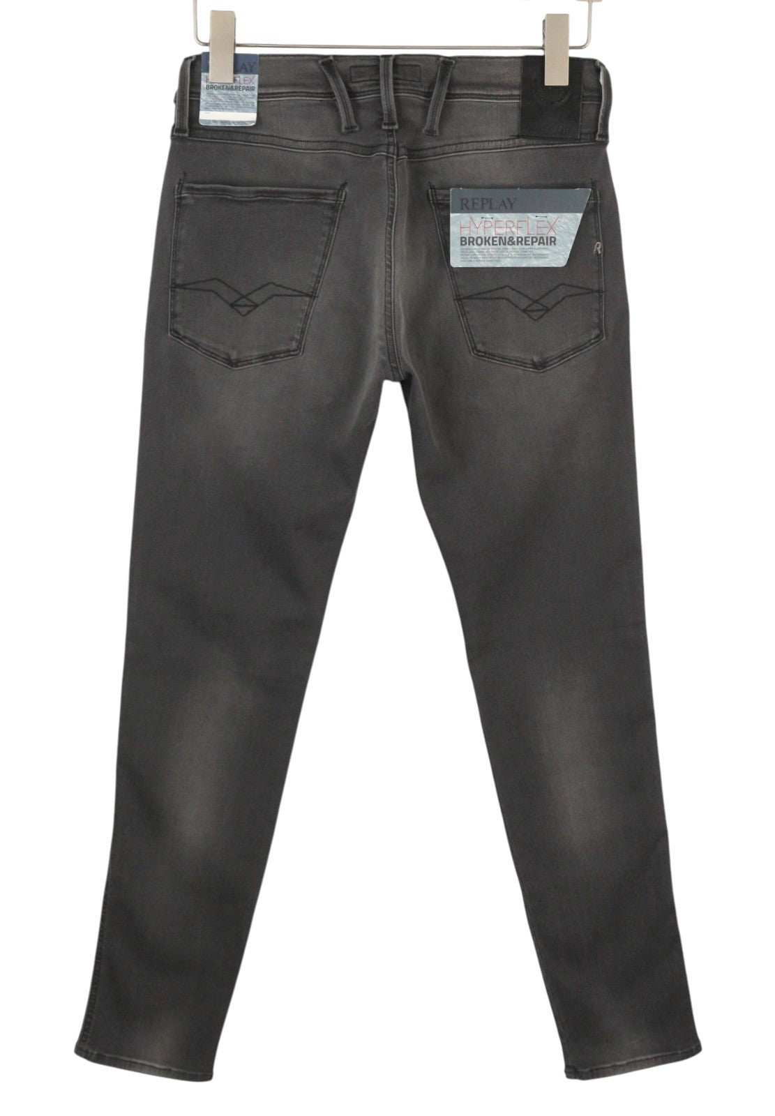 REPLAY Anbass Hyperflex Men Jeans W28/L32 Grey Faded Distress Slim Fit