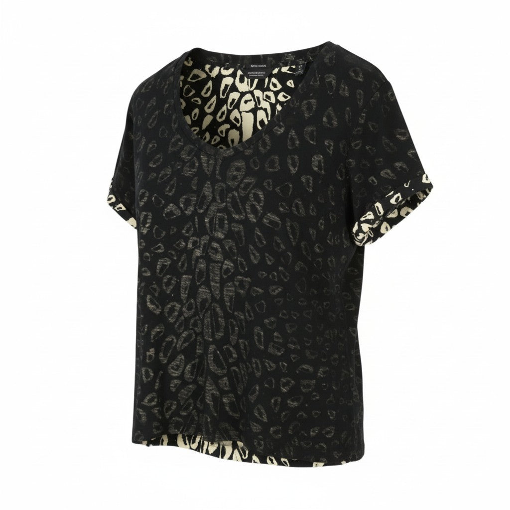 SCOTCH & SODA Women T-Shirt XS Black Patterned V-Neck Short Sleeved