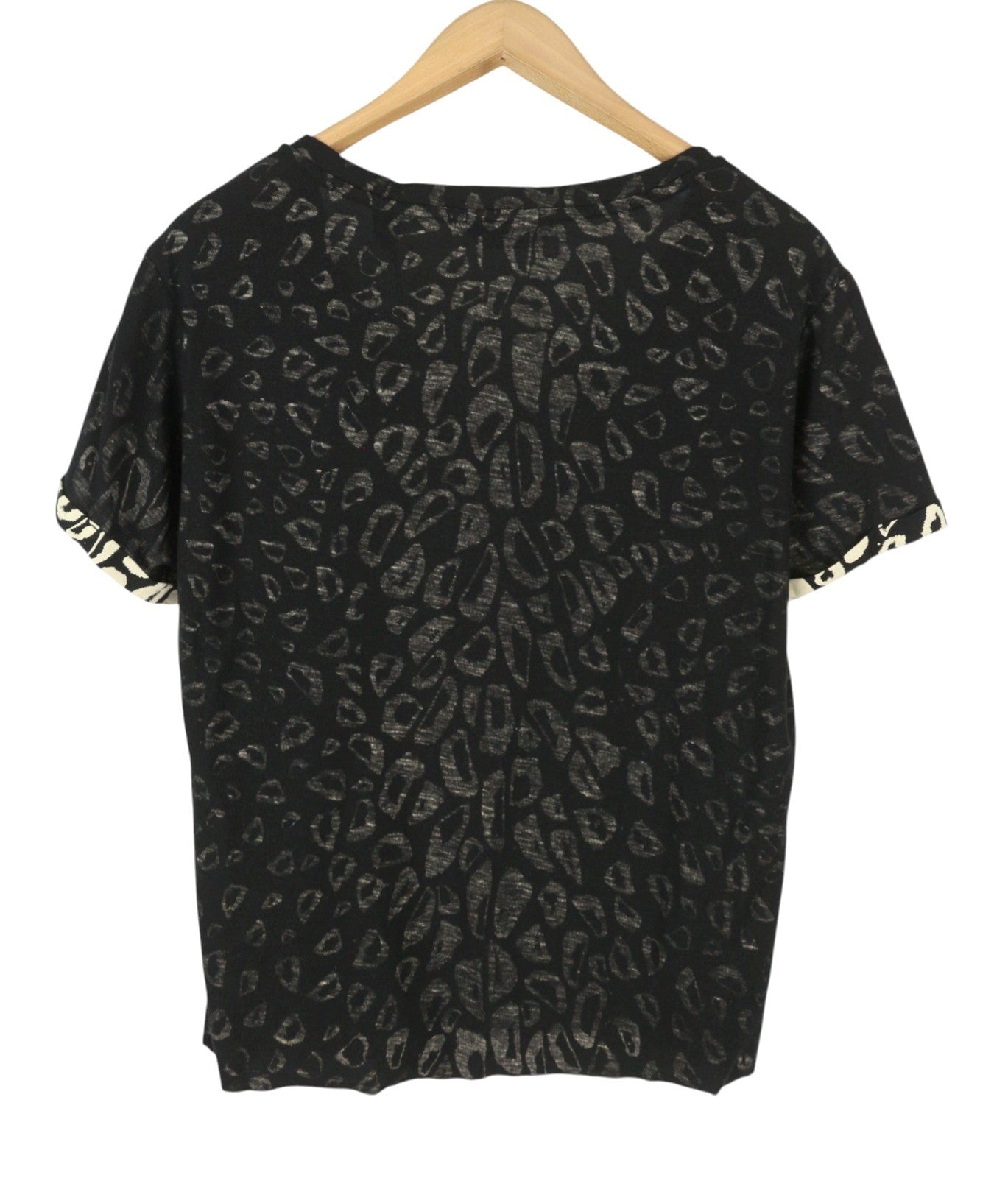SCOTCH & SODA Women T-Shirt XS Black Patterned V-Neck Short Sleeved