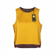 MAISON SCOTCH Women T-Shirt M Mustard Shiny Look Crew Neck Sleeveless