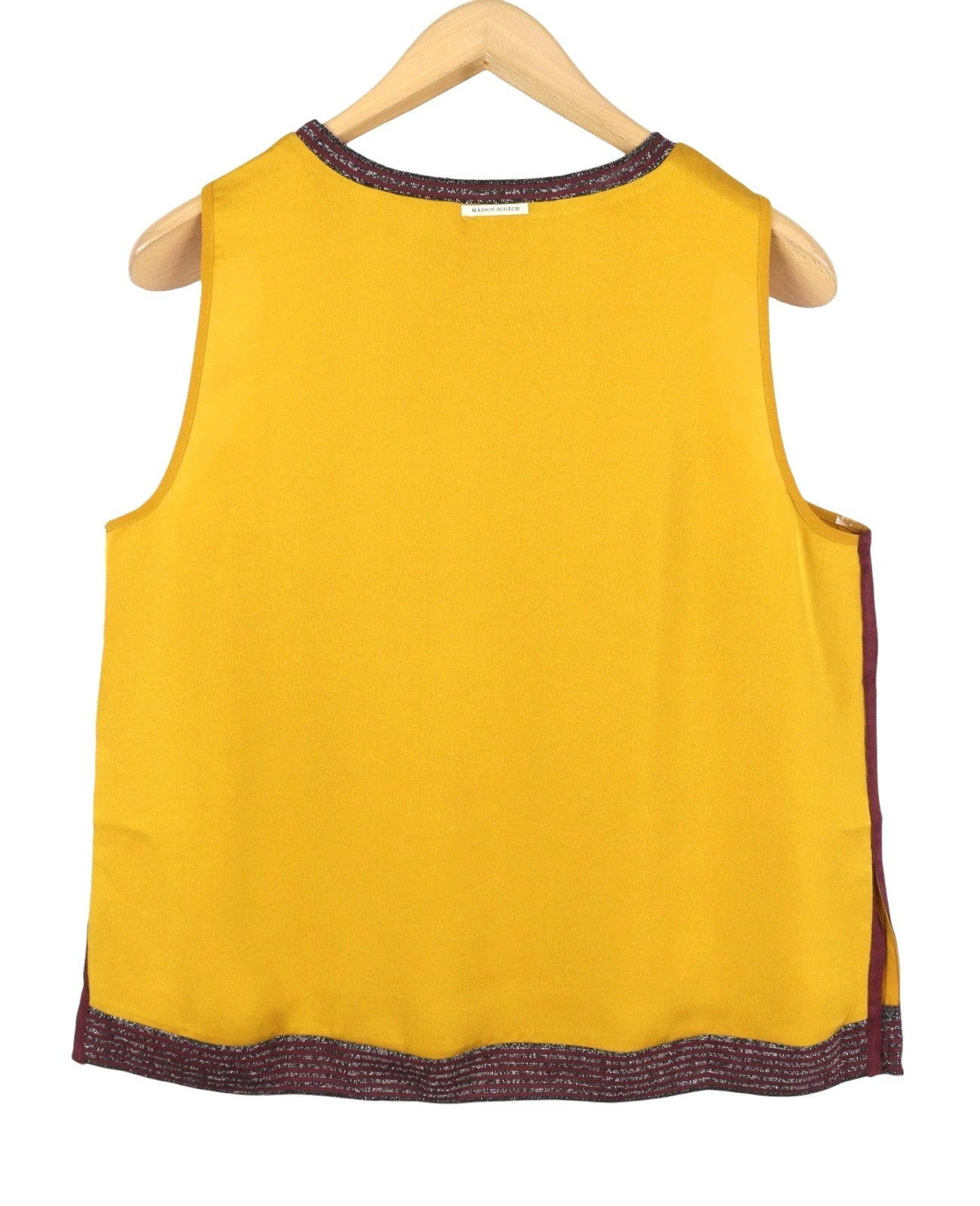 MAISON SCOTCH Women T-Shirt M Mustard Shiny Look Crew Neck Sleeveless
