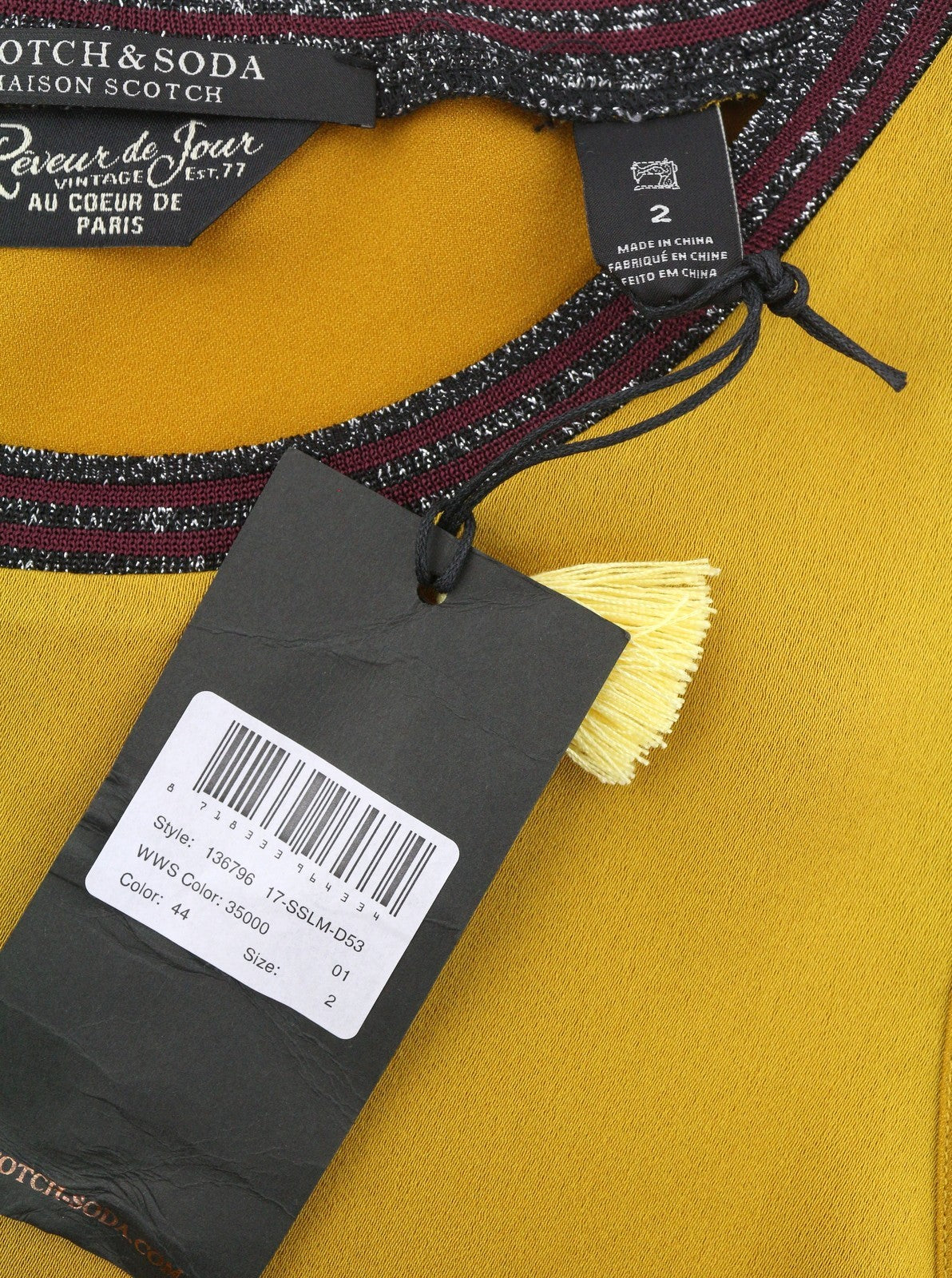 MAISON SCOTCH Women T-Shirt M Mustard Shiny Look Crew Neck Sleeveless
