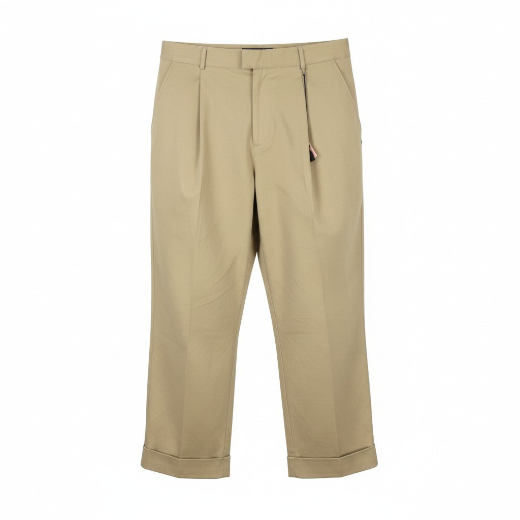 MAISON SCOTCH Women Trousers W30/L34 Beige Pleated Turn-Up Cropped Chino