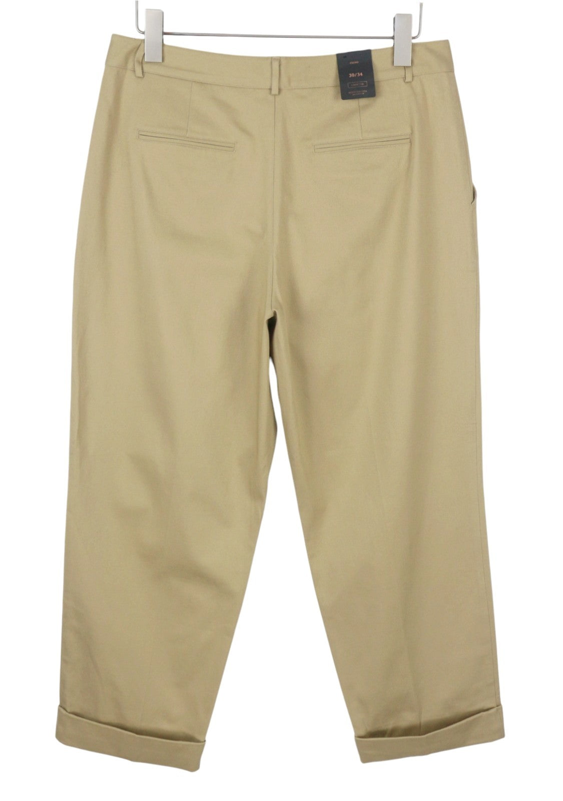 MAISON SCOTCH Women Trousers W30/L34 Beige Pleated Turn-Up Cropped Chino
