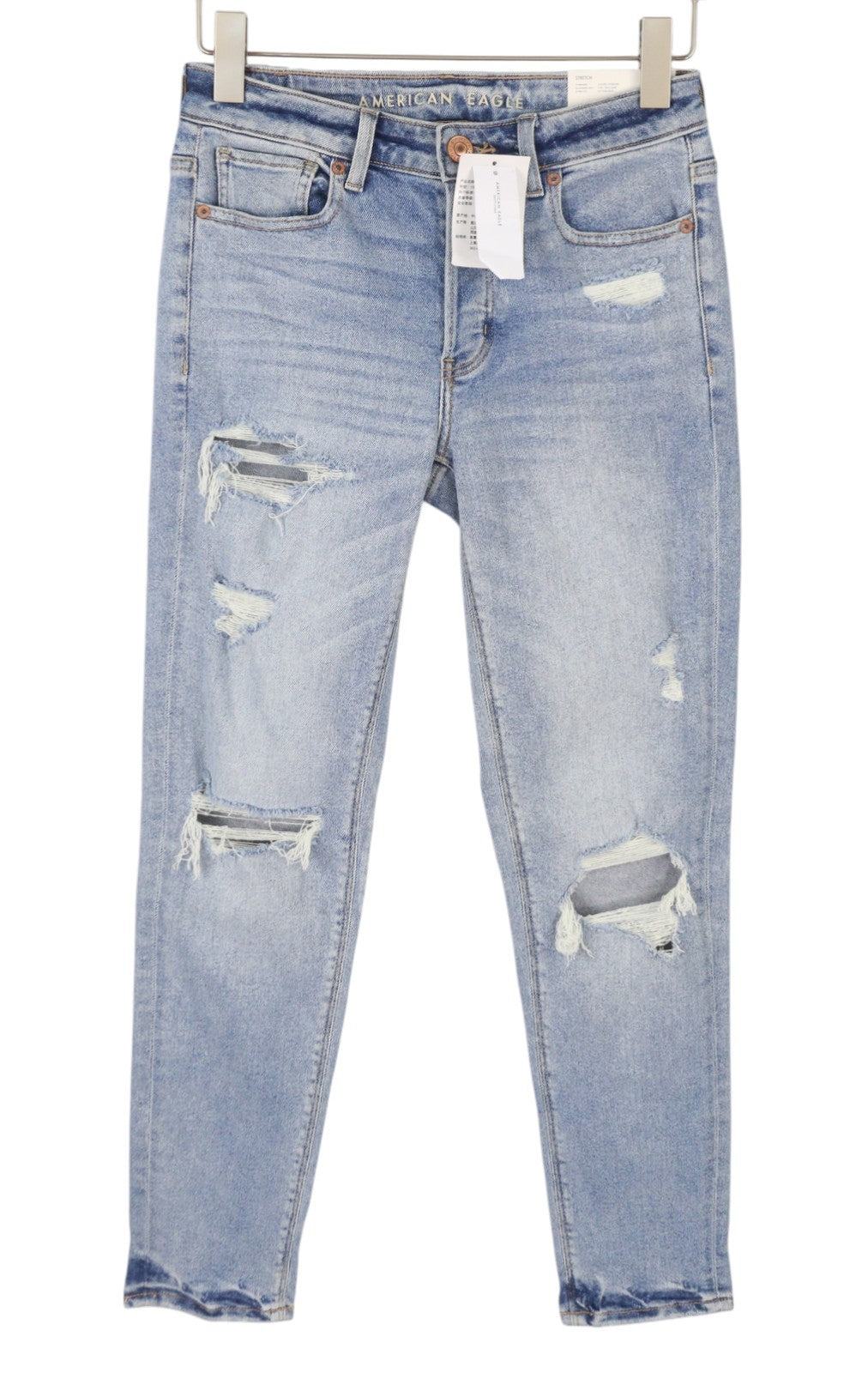 AMERICAN EAGLE OUTFITTERS Tomgirl Slashed Sky Stretch Women Jeans W25 Distress