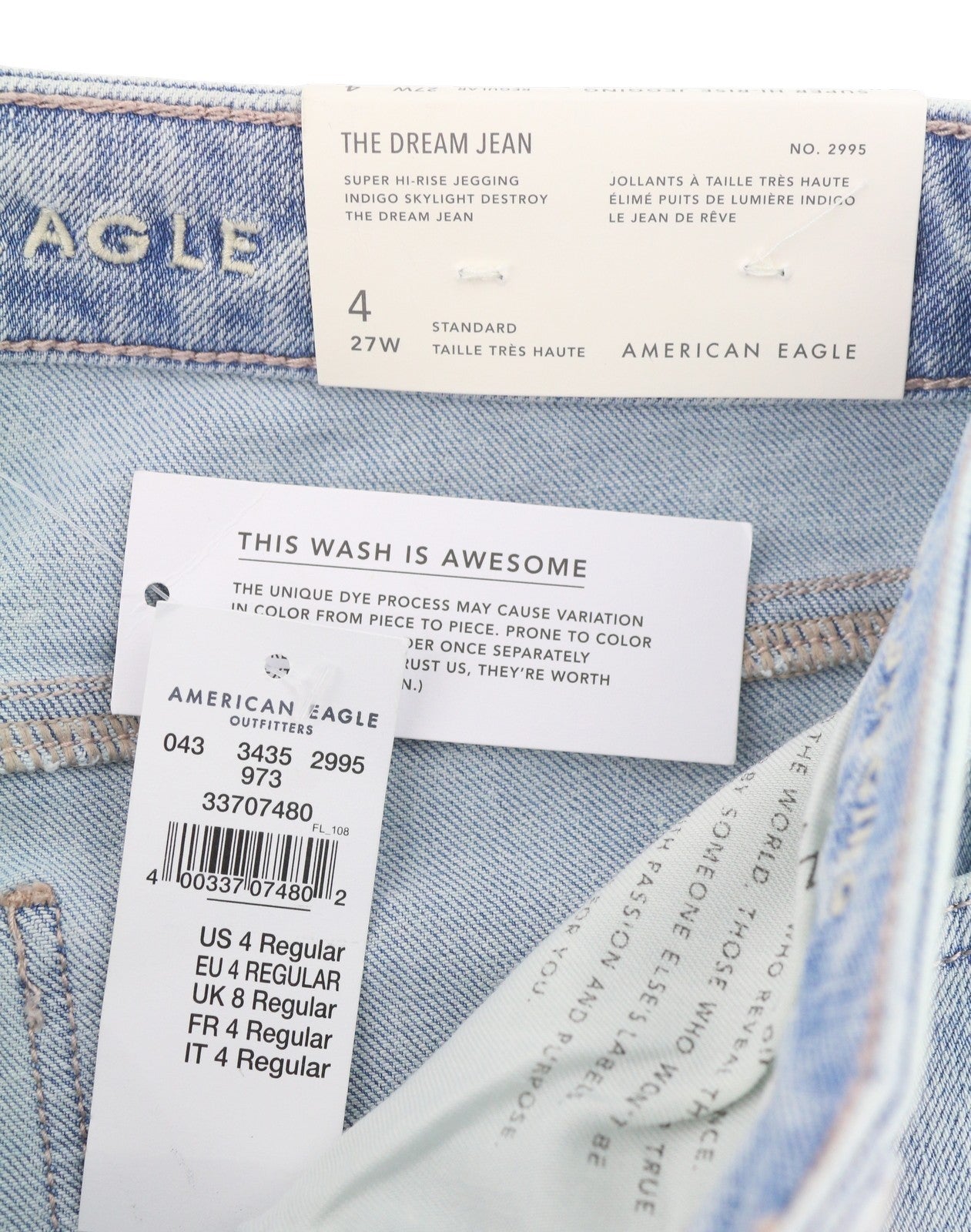 AMERICAN EAGLE OUTFITTERS The Dream Women Jeans W27 Hi-Rise Skylight Destroy