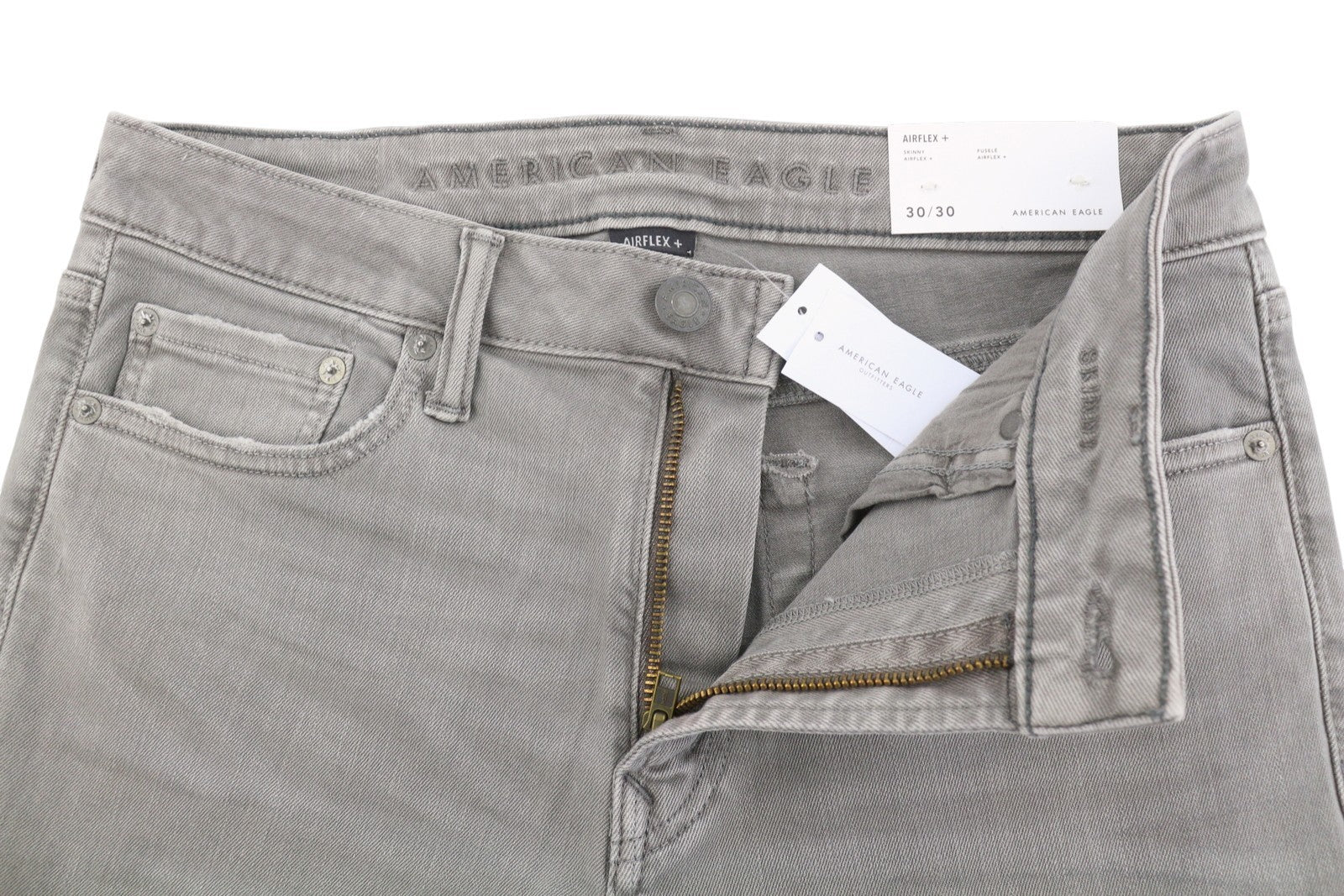 AMERICAN EAGLE OUTFITTERS Skinny Ariflex+ Men Jeans W30/L30 Grey Whiskers Faded