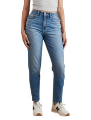 AMERICAN EAGLE OUTFITTERS Mom Washed Blue Stretch Women Jeans W25 Whiskers