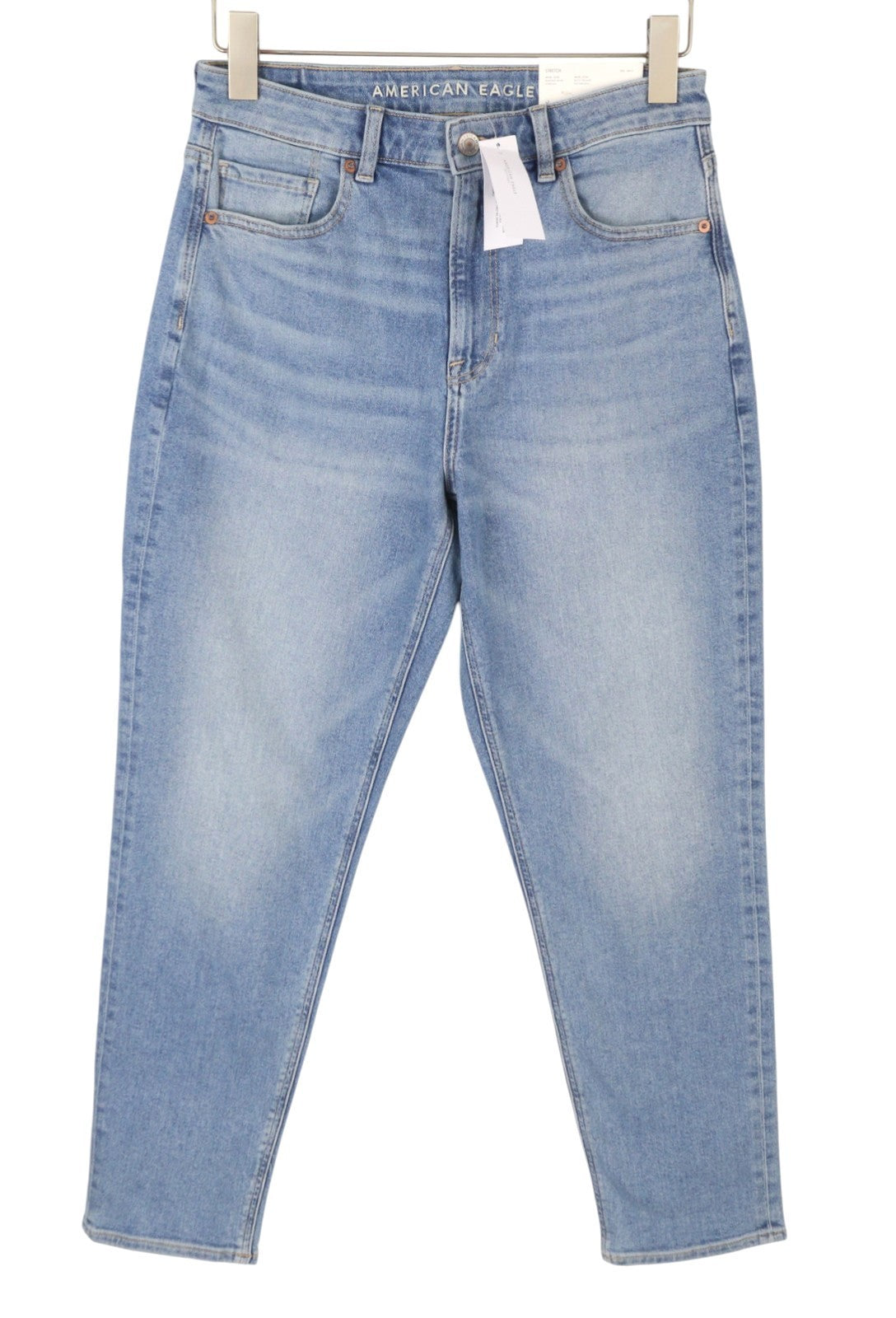 AMERICAN EAGLE OUTFITTERS Mom Washed Blue Stretch Women Jeans W25 Whiskers