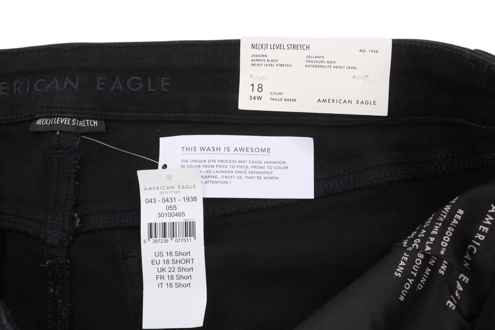AMERICAN EAGLE OUTFITTERS Jegging Always Black Women Jeans W34 Stretch Denim