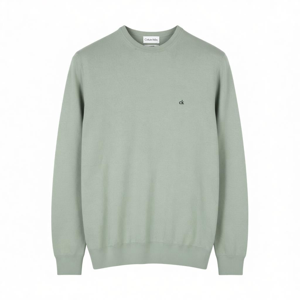 CALVIN KLEIN Cotton Silk Blend Men Jumper S Grey Crew Knit