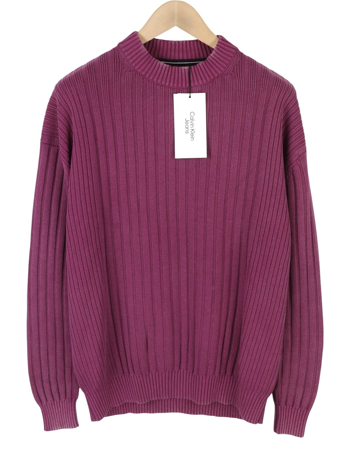 CALVIN KLEIN Men Jumper L Purple Mock Neck Knit