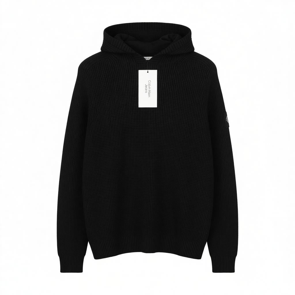 CALVIN KLEIN Men Jumper S Black Hooded Knit Logo