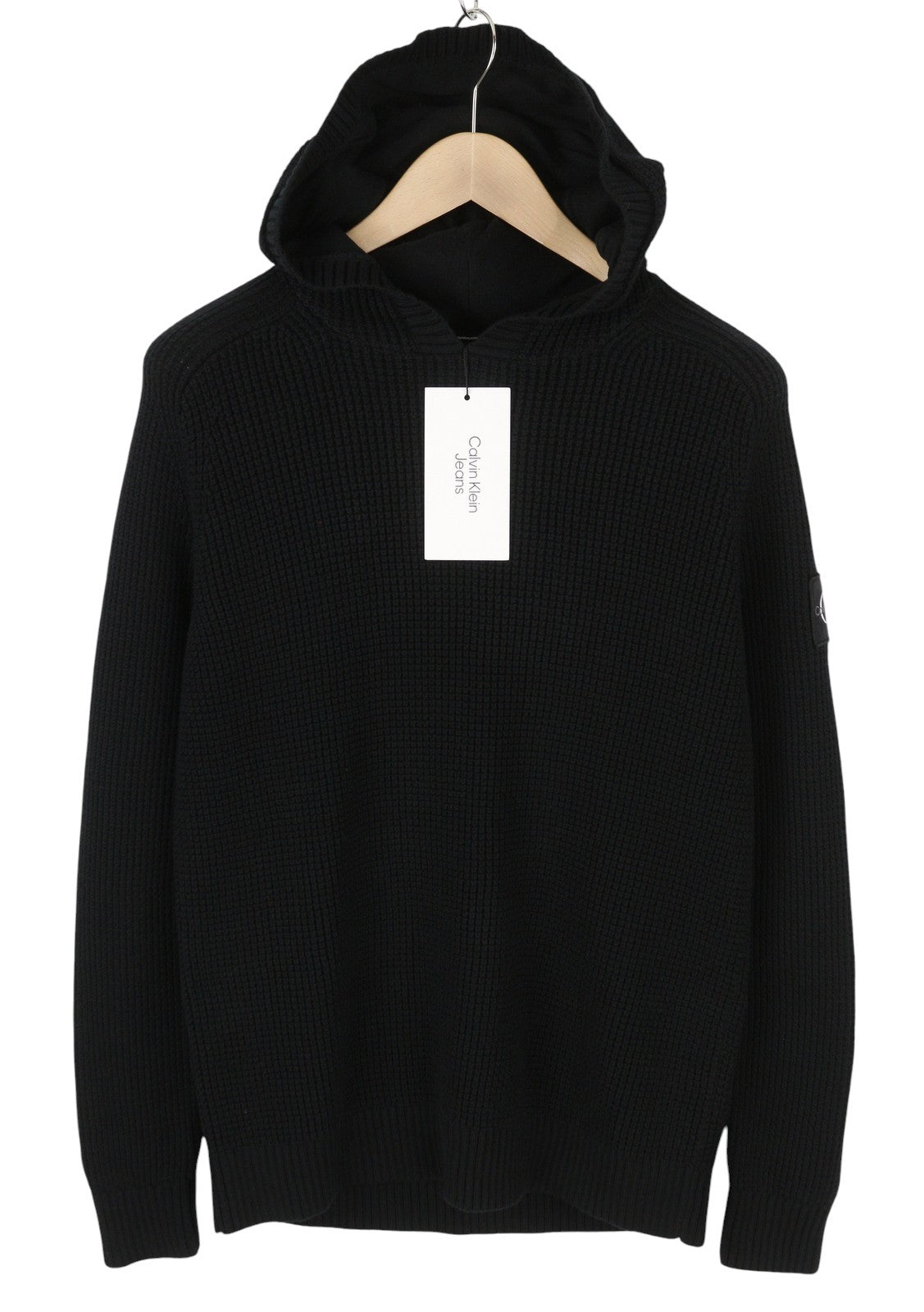 CALVIN KLEIN Men Jumper S Black Hooded Knit Logo