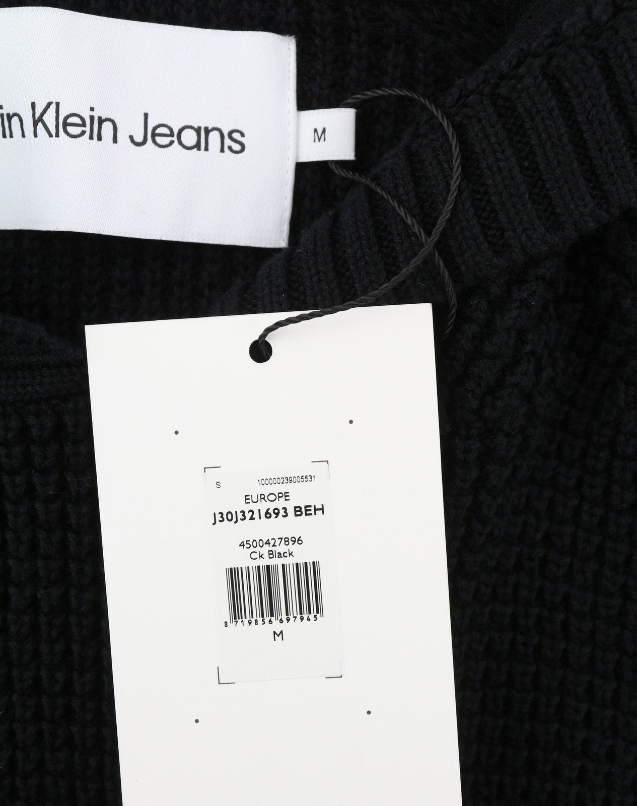 CALVIN KLEIN Men Jumper M Black Hooded Knit Logo