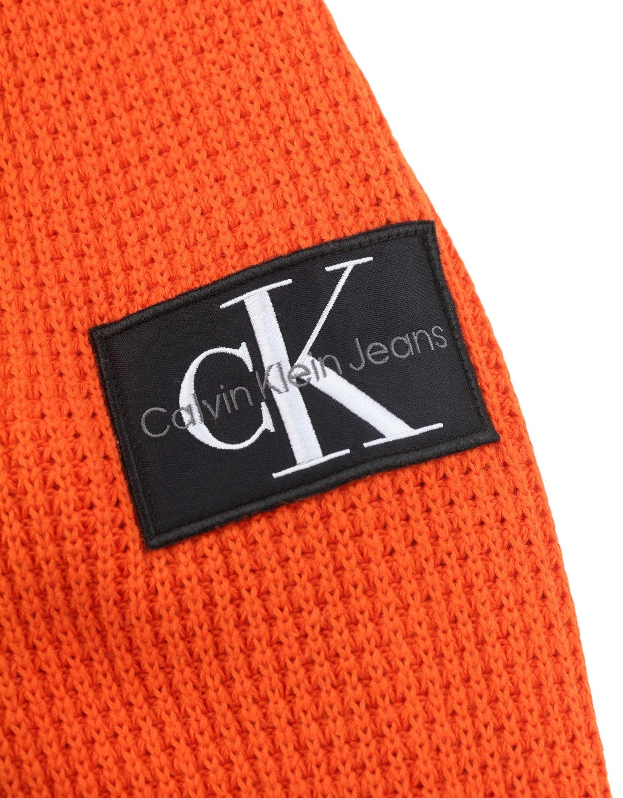 CALVIN KLEIN Men Jumper M Orange Hooded Knit Logo