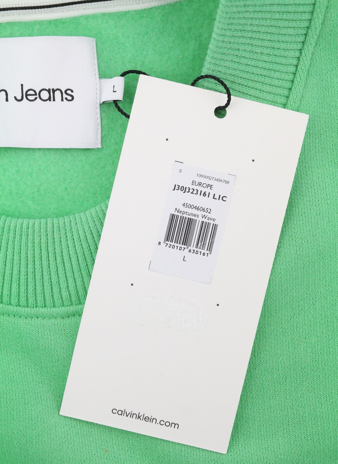 CALVIN KLEIN Men Sweatshirt L Green Crew Logo