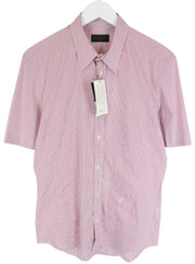 RICHMOND  Men Shirt 48 Red Cotton Blend Stretch Striped Short Sleeve Button-Up