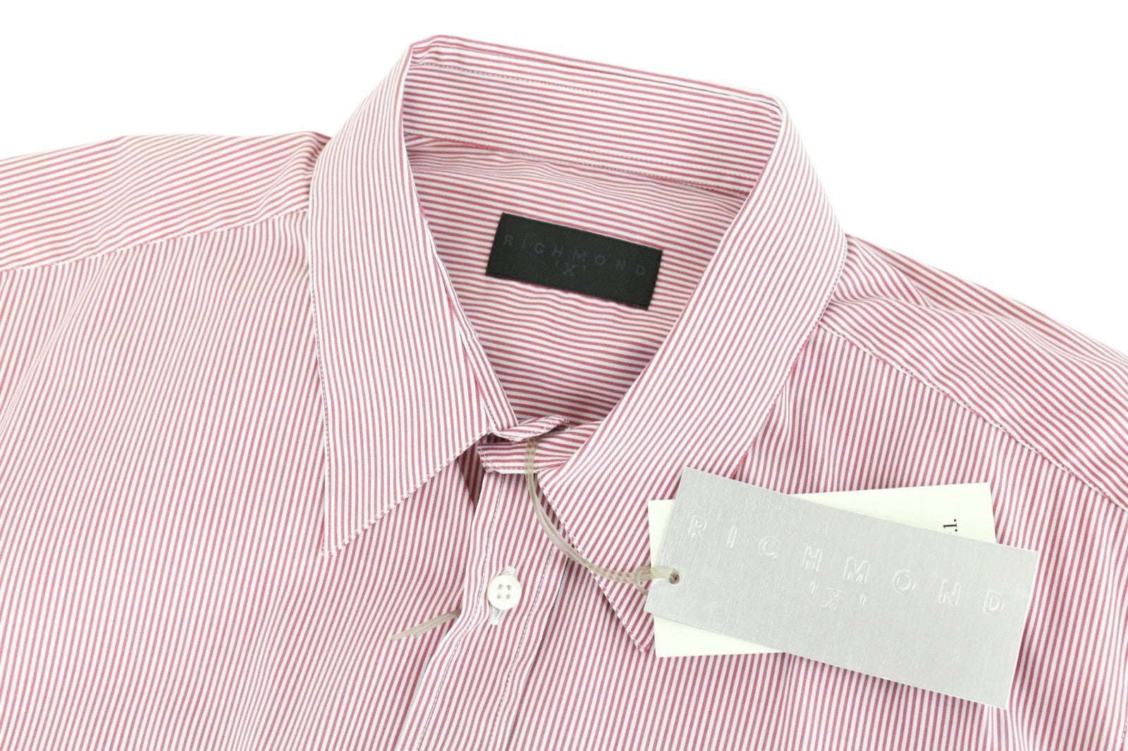 RICHMOND  Men Shirt 48 Red Cotton Blend Stretch Striped Short Sleeve Button-Up