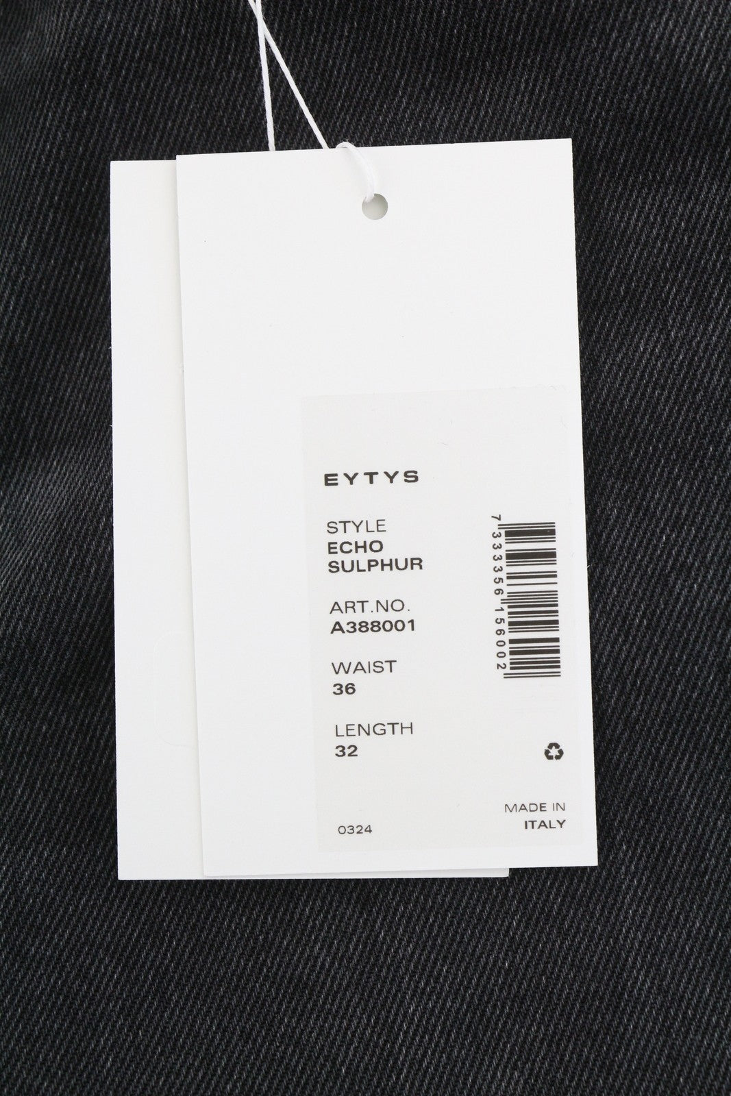 EYTYS Echo Sulphur Ultra Baggy Fit Men Jeans W36/L32 Black Faded Unisex RRP370