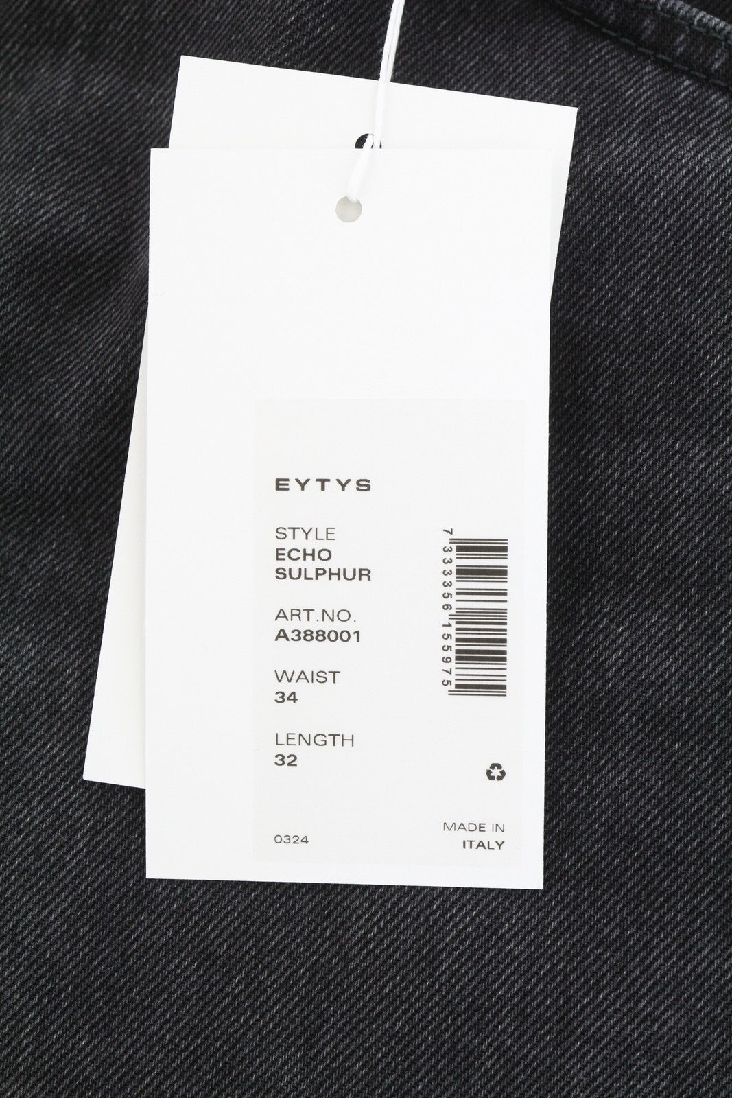 EYTYS Echo Sulphur Ultra Baggy Fit Men Jeans W34/L32 Black Faded Unisex RRP370