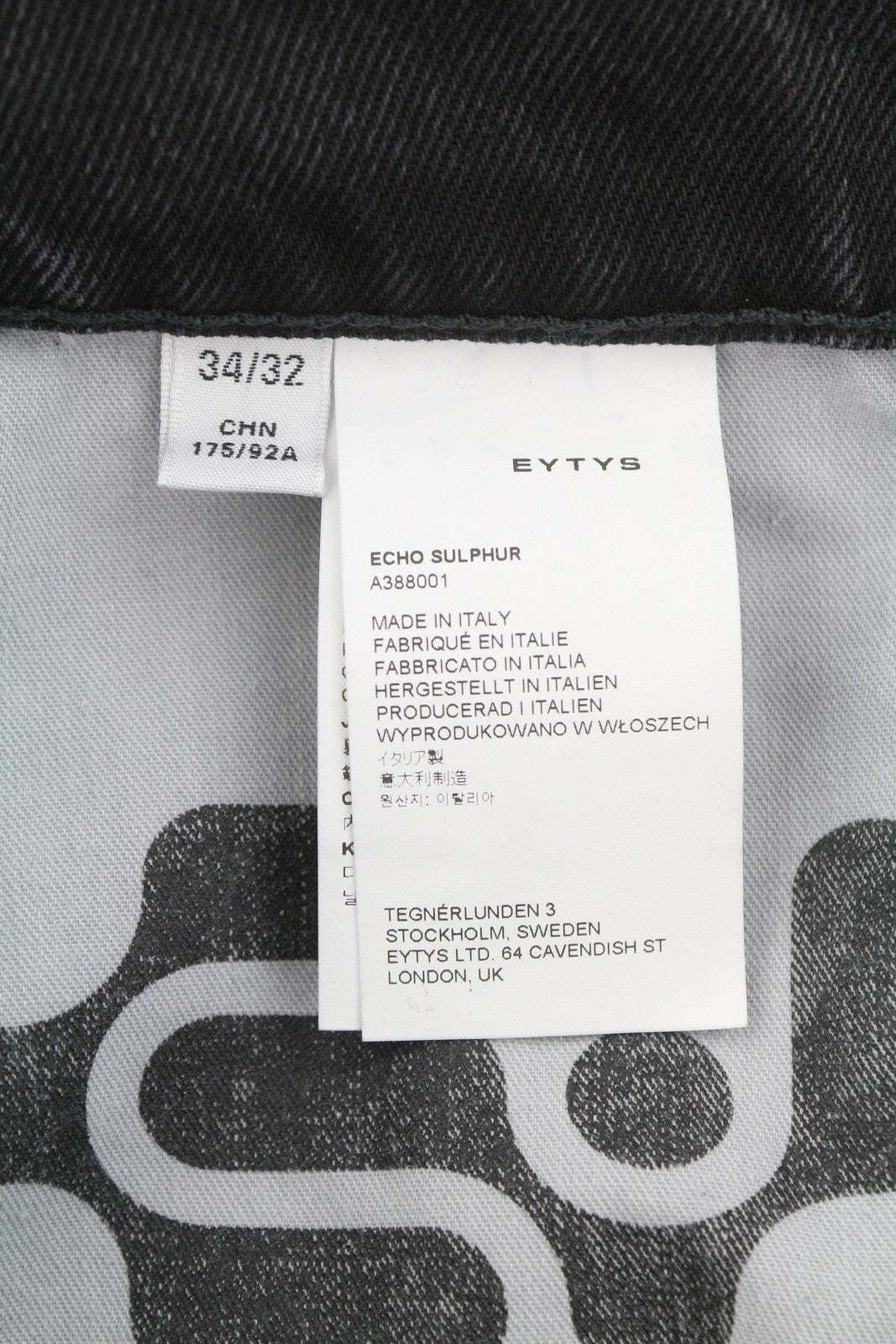 EYTYS Echo Sulphur Ultra Baggy Fit Men Jeans W34/L32 Black Faded Unisex RRP370