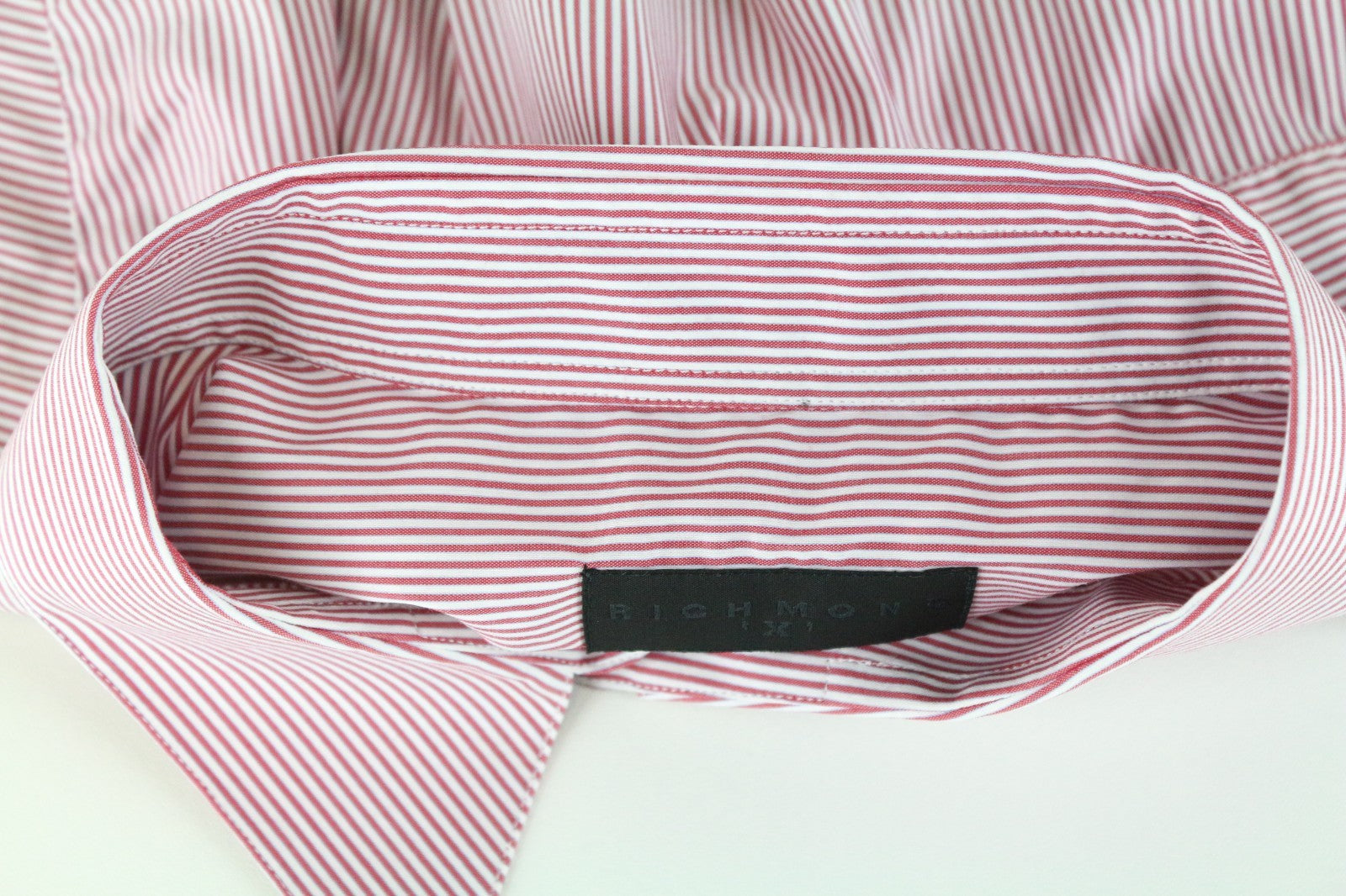 RICHMOND  Men Shirt 48 Red White Cotton Blend Stretch Striped Short Sleeve