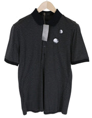 RICHMOND  Men T-Shirt L Grey Pure Cotton Striped Short Sleeved Pins Polo