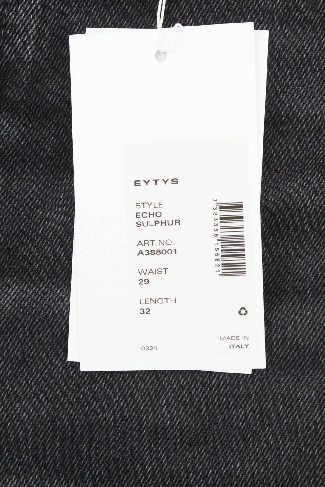 EYTYS Echo Sulphur Ultra Baggy Fit Women Jeans W29/L32 Black Faded Unisex RRP370