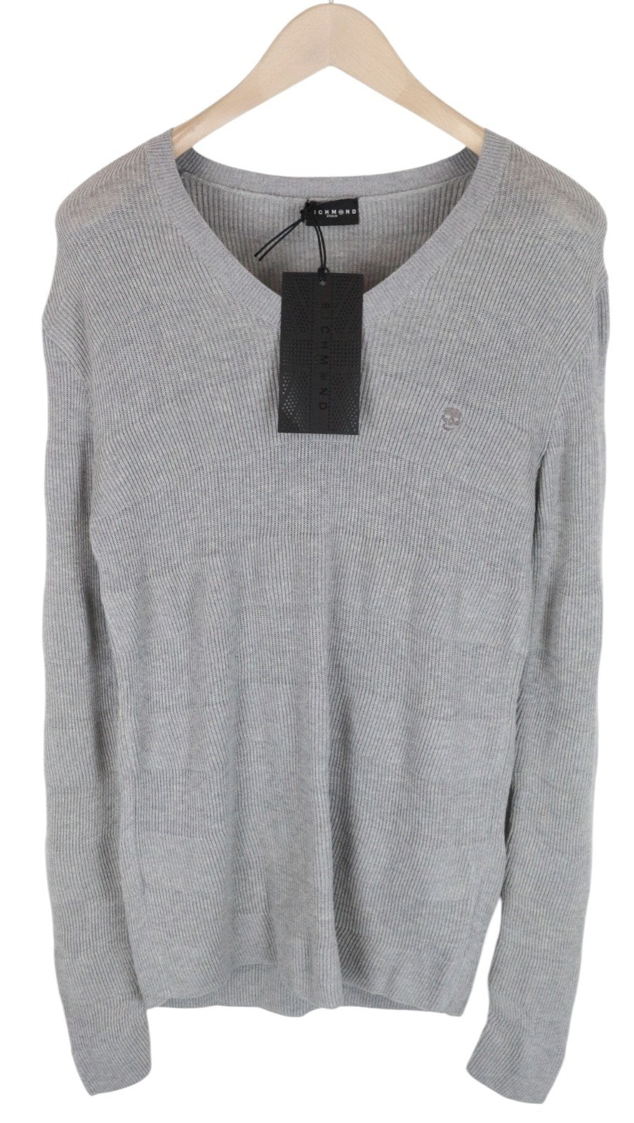 RICHMOND  Men Sweatshirt 50 Grey Pure Cotton Long Sleeved V-neck Pull On