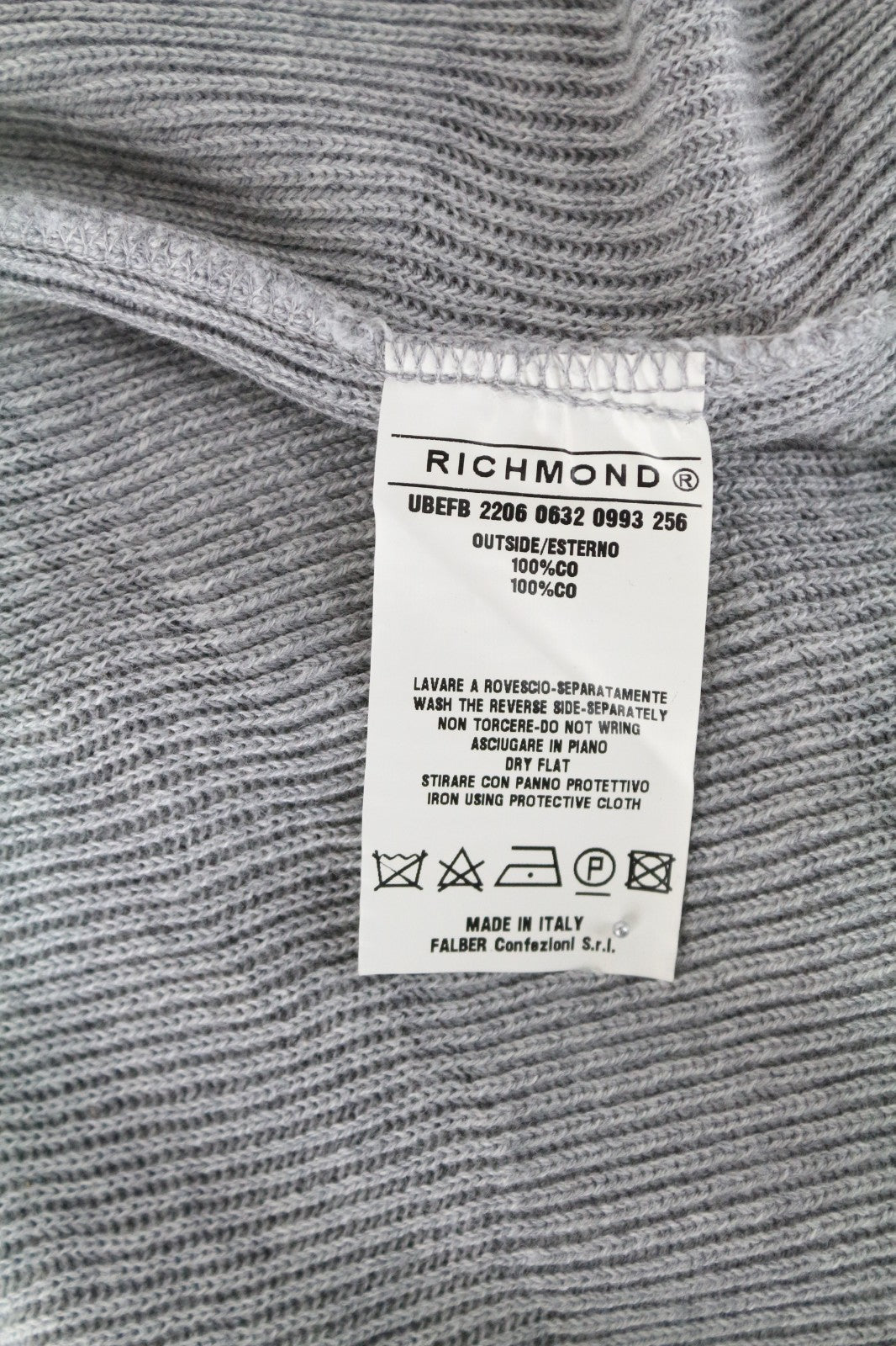 RICHMOND  Men Sweatshirt 50 Grey Pure Cotton Long Sleeved V-neck Pull On