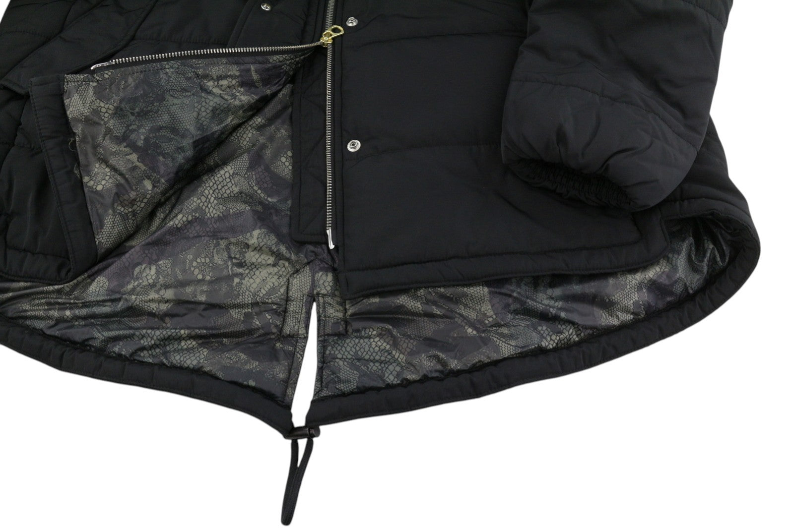 REPLAY Women Jacket L Black Oversized Drawstring Waist Hooded Padded Parka