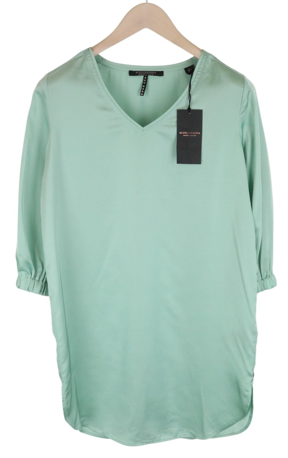 MAISON SCOTCH Women Dress S Mint Green 3/4 Sleeve V-Neck Short Tunic
