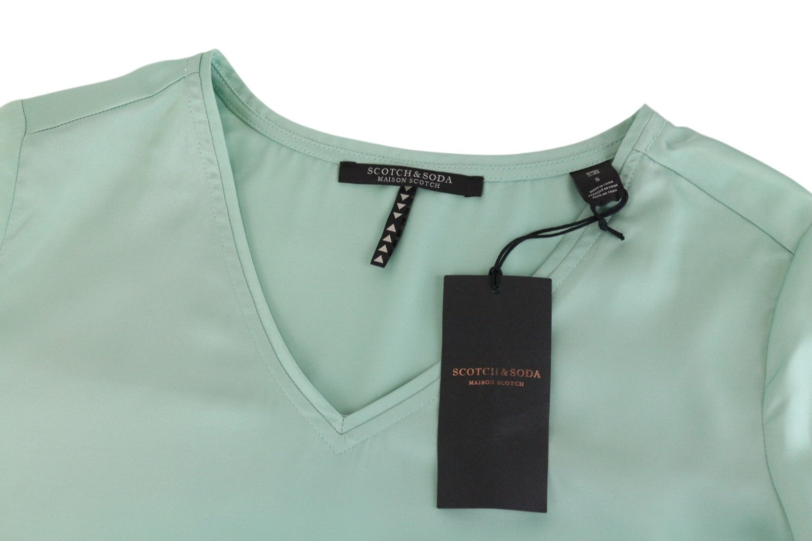 MAISON SCOTCH Women Dress S Mint Green 3/4 Sleeve V-Neck Short Tunic