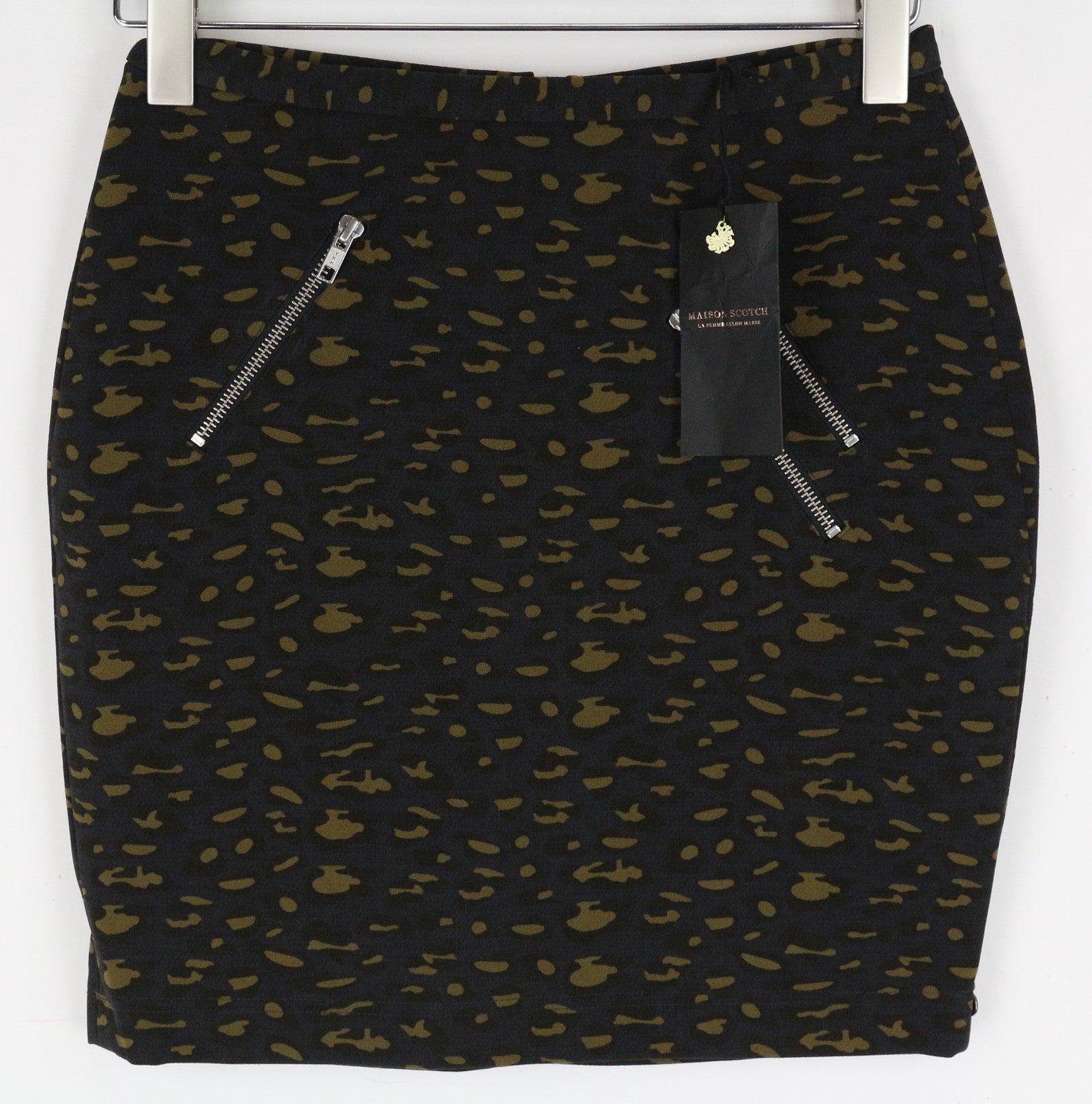 MAISON SCOTCH Women Skirt S Navy Animal Patterned Zip Pocket Short