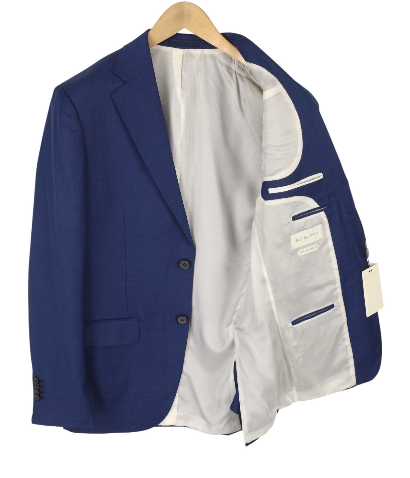 SUITSUPPLY Napoli Men Blazer UK38L Blue Straight Slim Cut Wool Single-Breasted