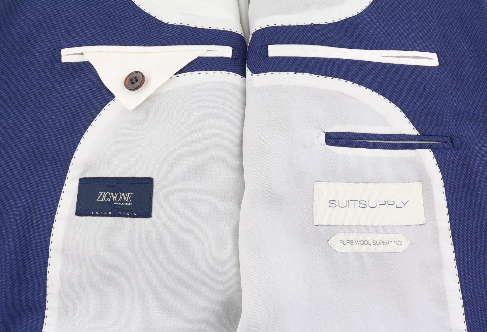 SUITSUPPLY Napoli Men Blazer UK38L Blue Straight Slim Cut Wool Single-Breasted