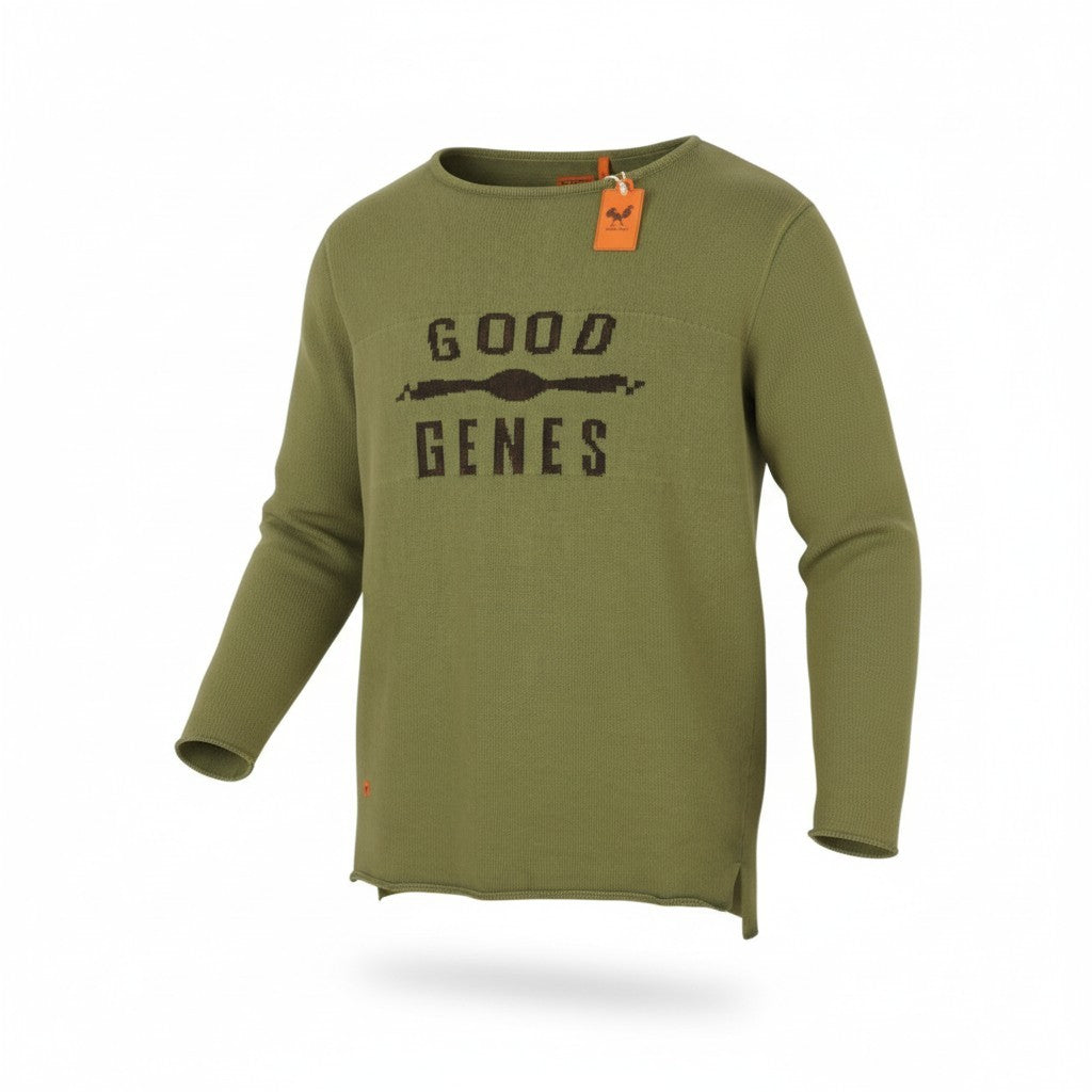 GOOD GENES Men Jumper XL Olive Green Knit Round Neck Long Back Pull On